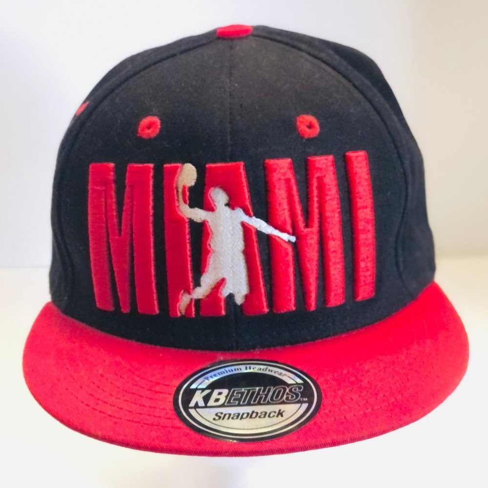 Miami Heat Mens KBETHOS NBA Basketball Snapback Hat Cap Red Miami Logo On Black